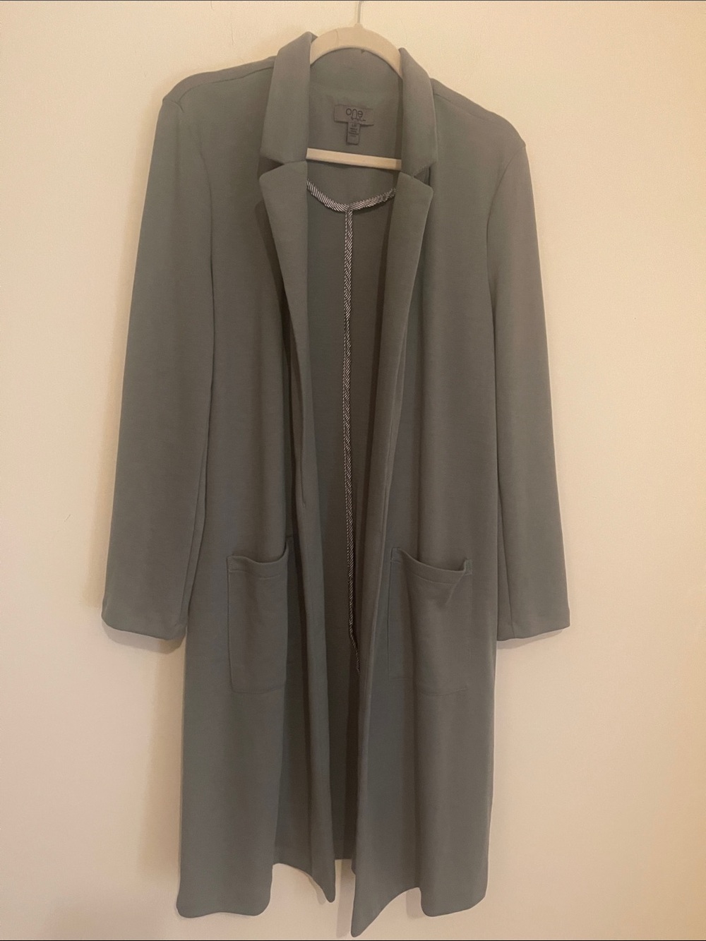 Chapter One Open-Front Longline Blazer Coat in Gray- blue Size L NEW